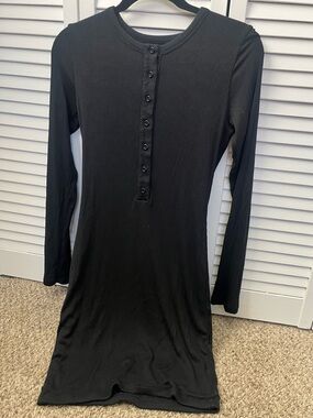 Skatie Black Ribbed Long Sleeve Henley Dress